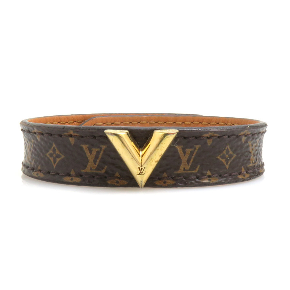Louis Vuitton Essential V Monogram Canvas Bracelet, Brown Gold, Women's, M604...